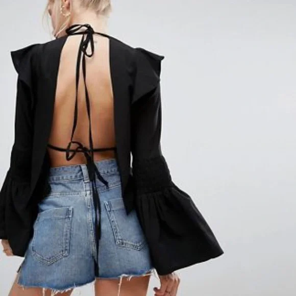 ASOS black ruffle top with flare sleeve - Picture 1 of 2